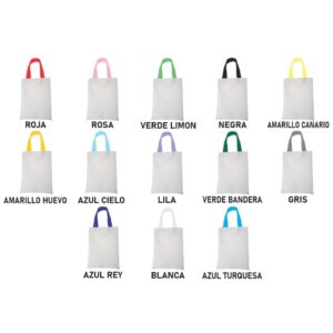 Bolsas con asas de tela tergal 100% poliéster para sublimar de 35 X 30 cm